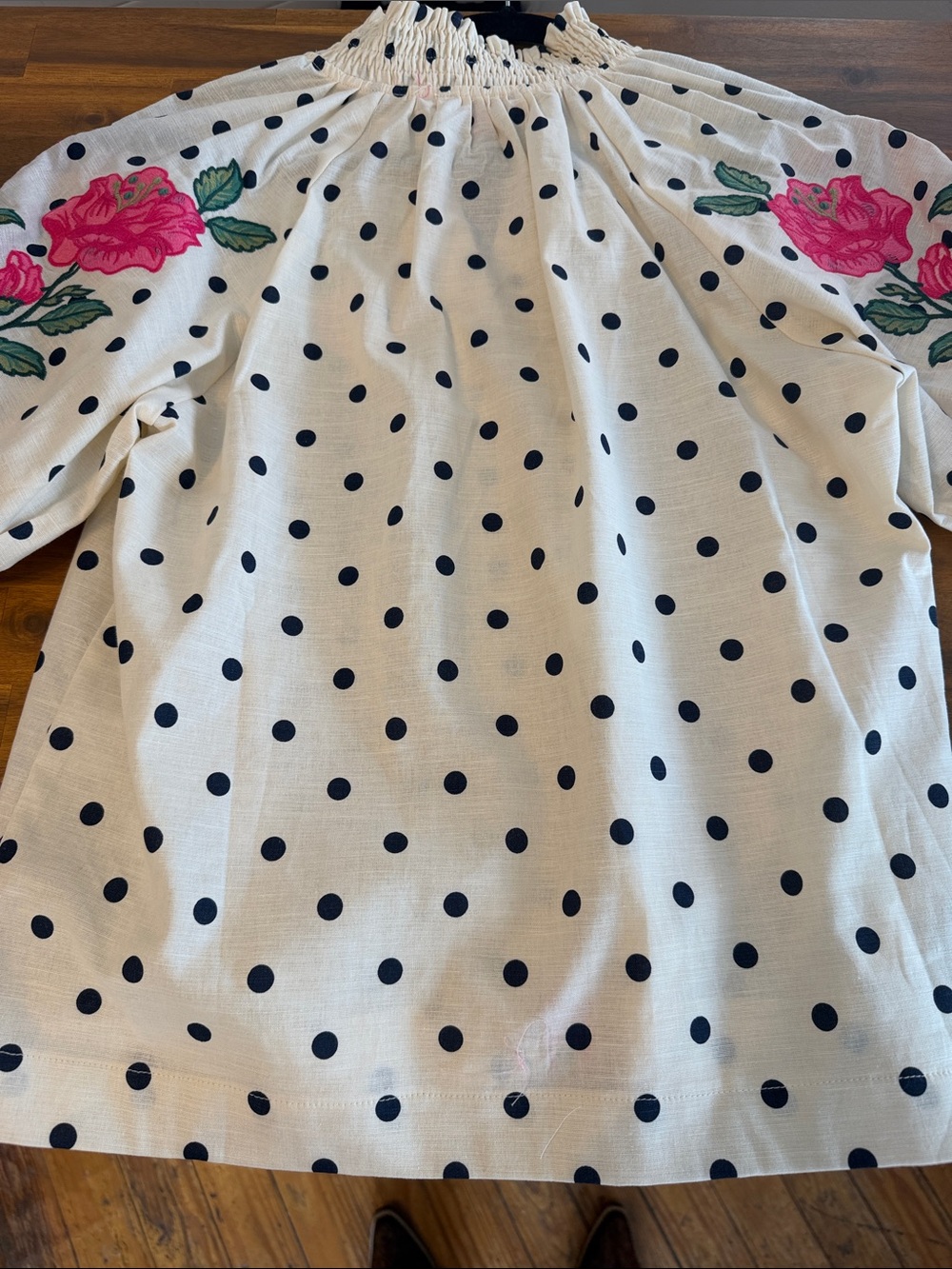 THML Cream Polka Dot Peasant Top with Pink Floral Embroidery - Picture 2 of 5